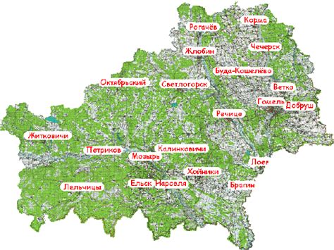 Карта гомельской области с населенными пунктами подробная